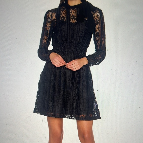 Red Valentino Navy Blue Lace Dress with Tie Neck - Picture 14 of 14